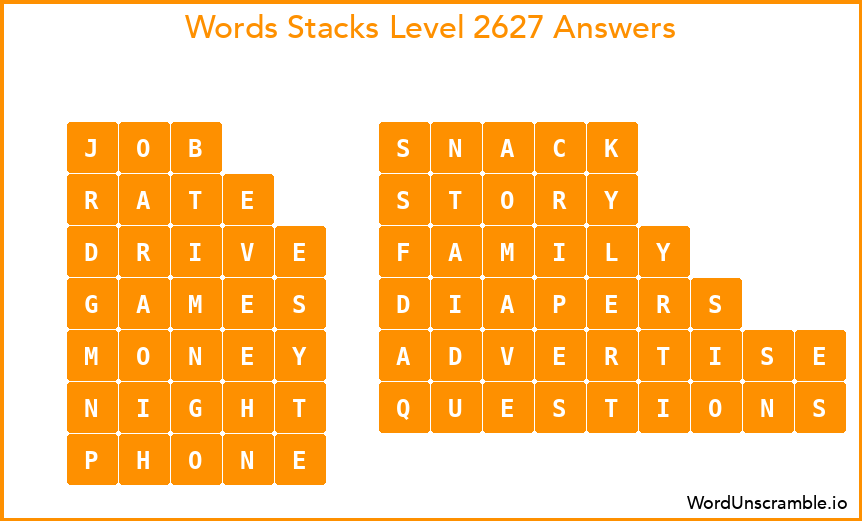Word Stacks Level 2627 Answers