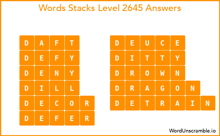 Word Stacks Level 2645 Answers