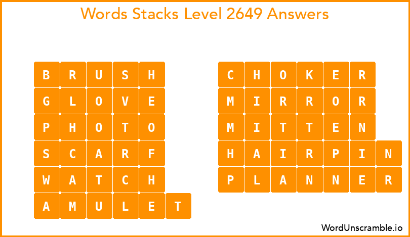 Word Stacks Level 2649 Answers
