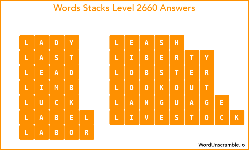 Word Stacks Level 2660 Answers