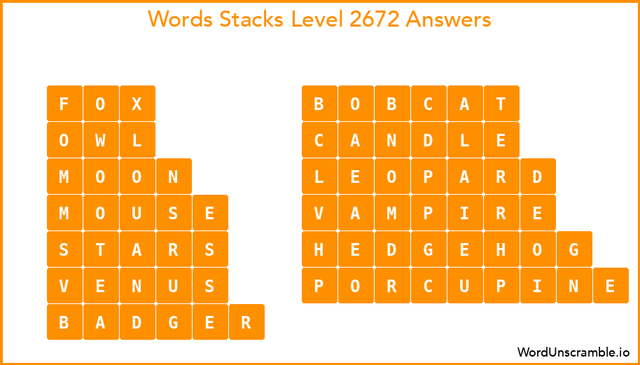 Word Stacks Level 2672 Answers