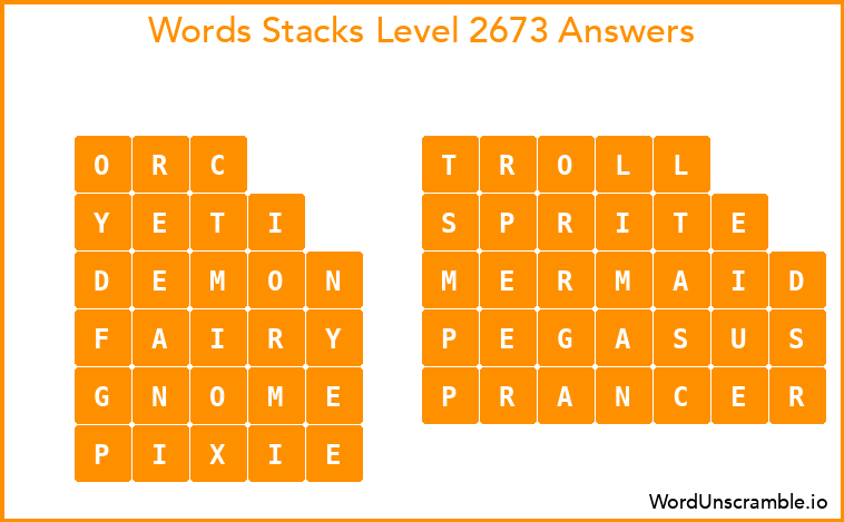 Word Stacks Level 2673 Answers