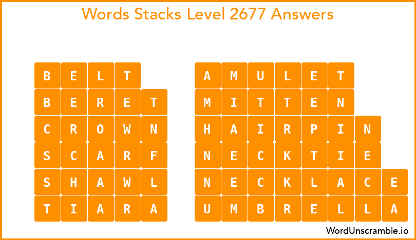 Word Stacks Level 2677 Answers