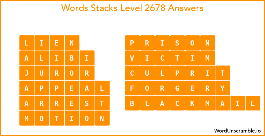 Word Stacks Level 2678 Answers