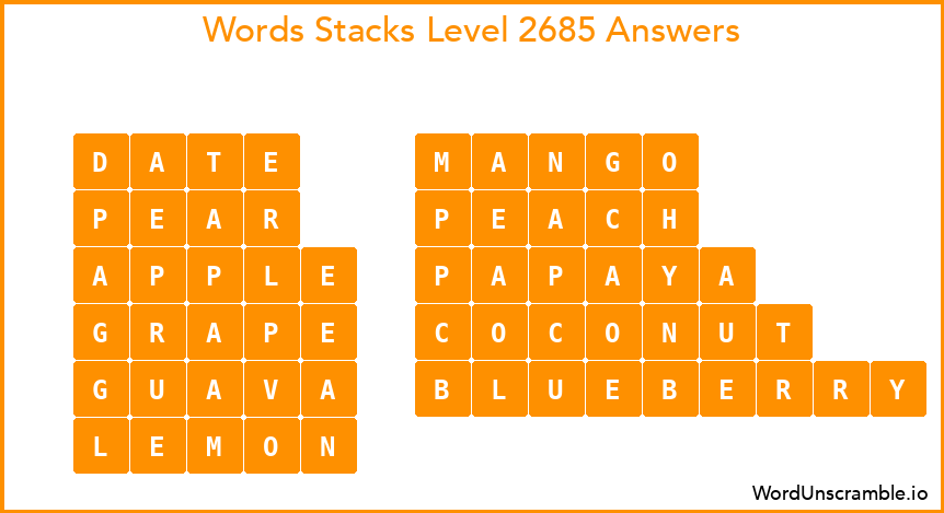 Word Stacks Level 2685 Answers