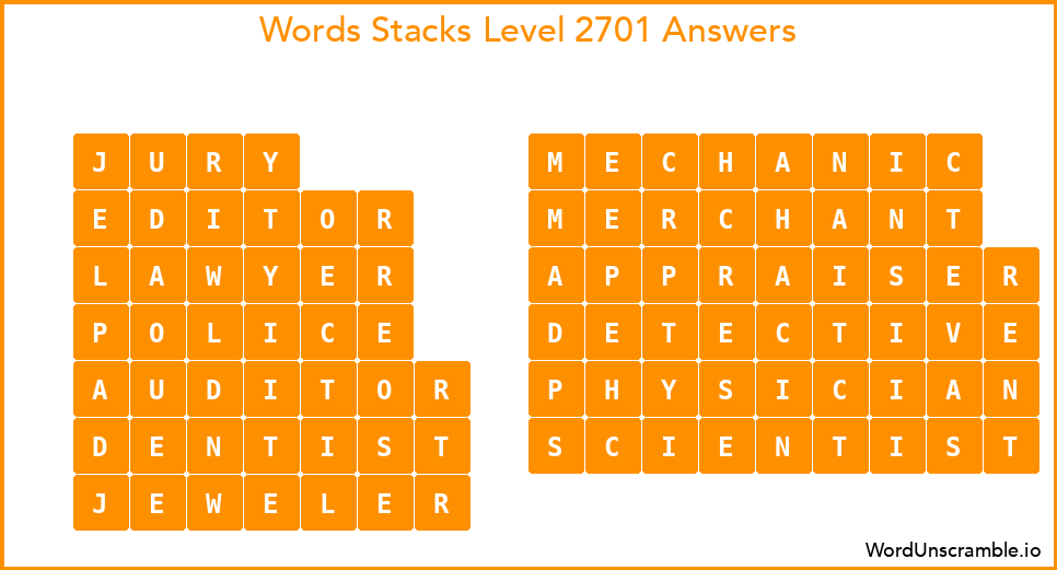 Word Stacks Level 2701 Answers