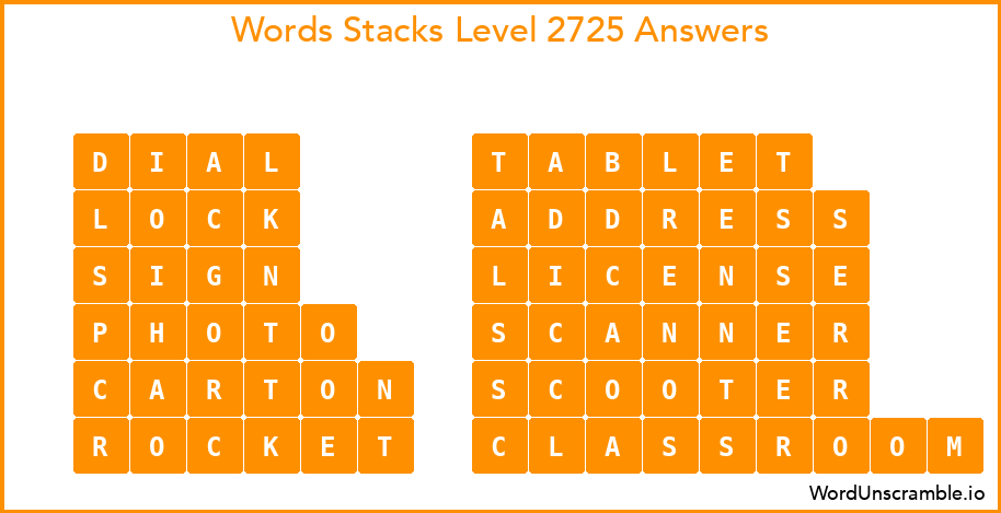 Word Stacks Level 2725 Answers