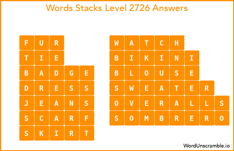 Word Stacks Level 2726 Answers