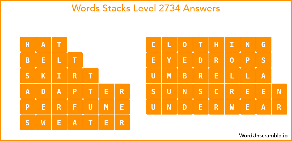Word Stacks Level 2734 Answers