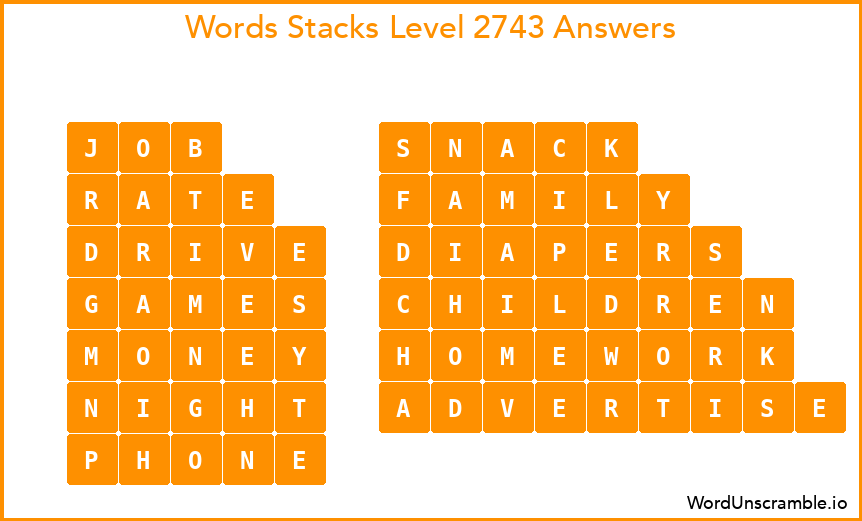 Word Stacks Level 2743 Answers