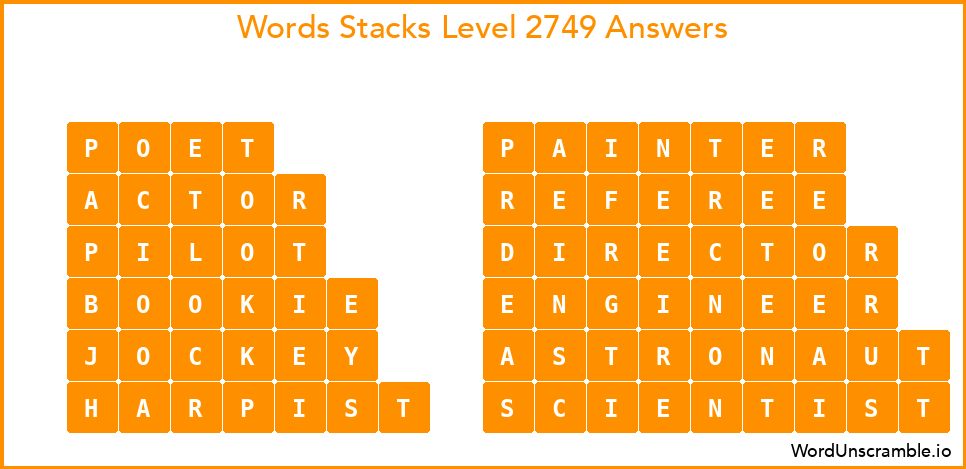 Word Stacks Level 2749 Answers