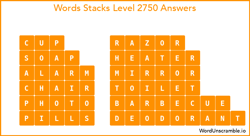 Word Stacks Level 2750 Answers