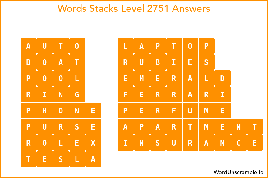 Word Stacks Level 2751 Answers