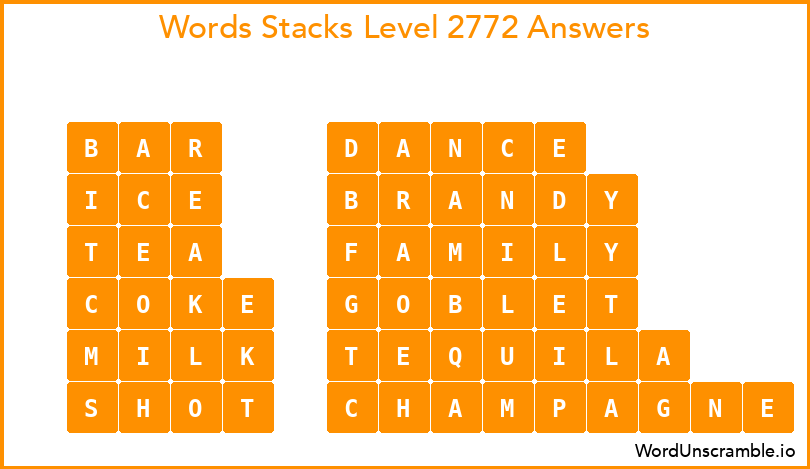 Word Stacks Level 2772 Answers