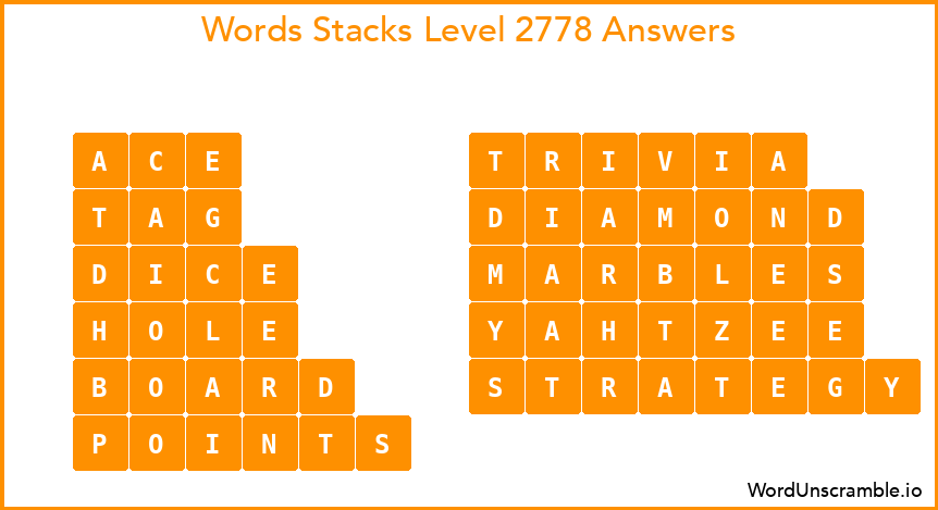 Word Stacks Level 2778 Answers