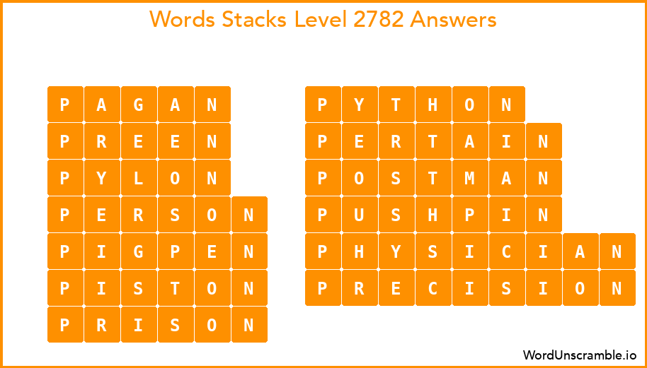 Word Stacks Level 2782 Answers