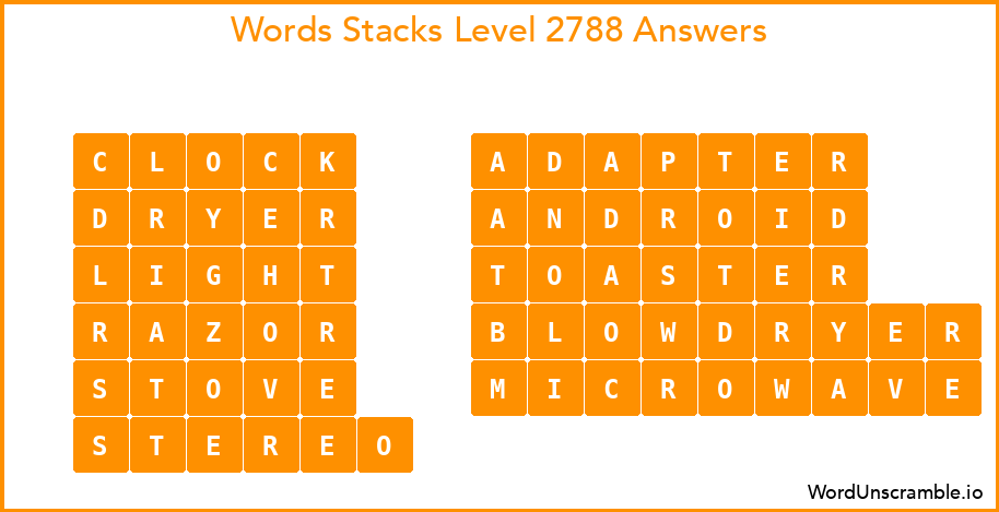 Word Stacks Level 2788 Answers