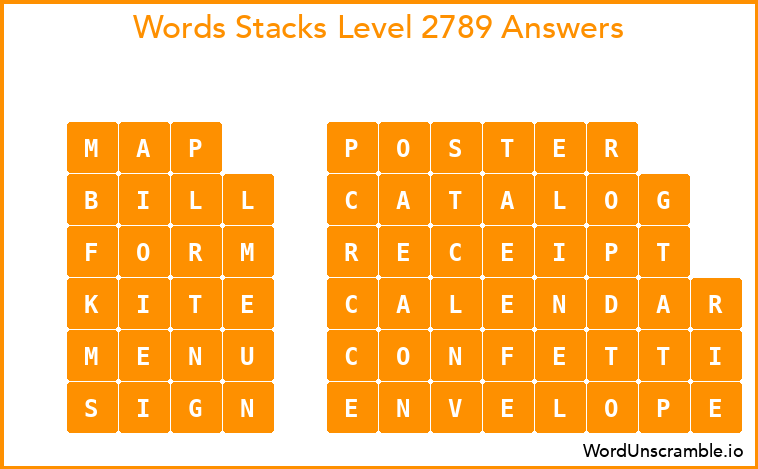 Word Stacks Level 2789 Answers