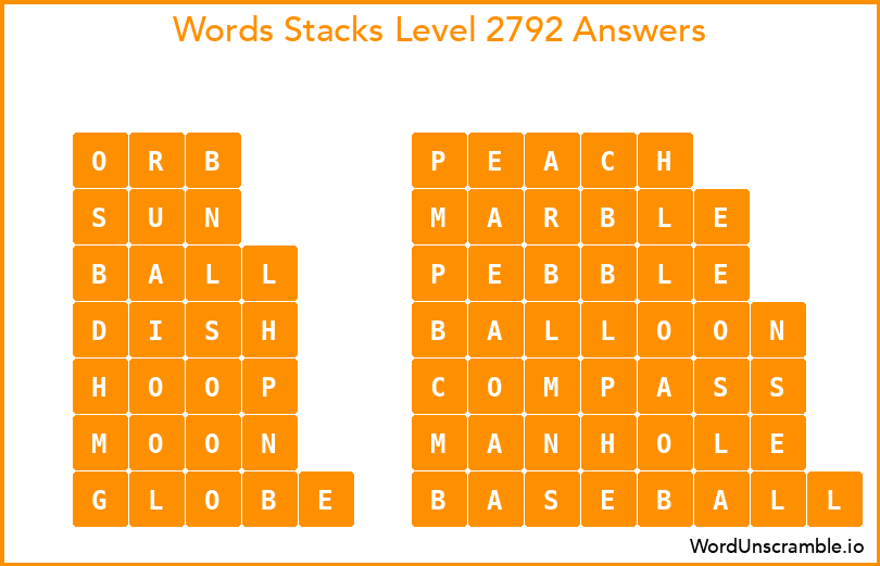 Word Stacks Level 2792 Answers