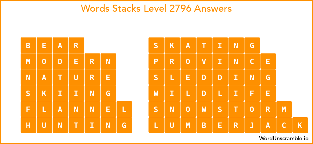 Word Stacks Level 2796 Answers