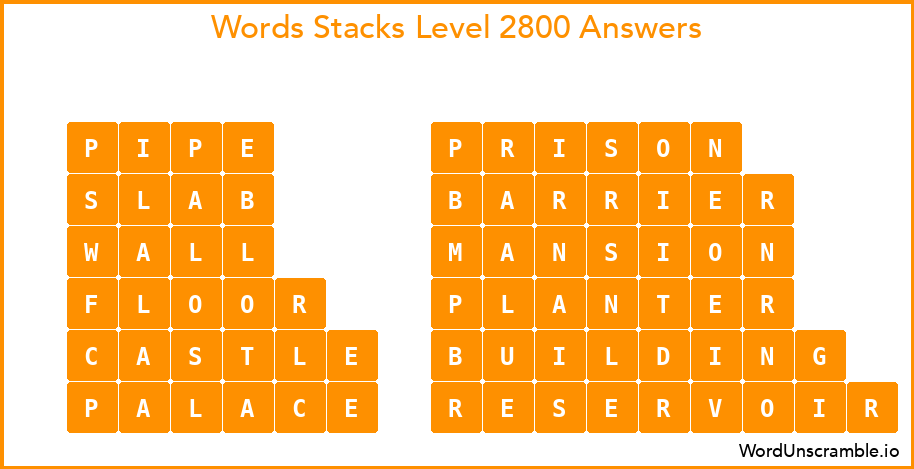 Word Stacks Level 2800 Answers