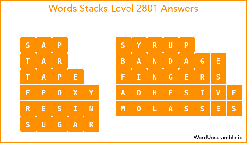 Word Stacks Level 2801 Answers
