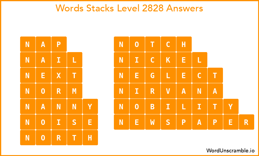 Word Stacks Level 2828 Answers
