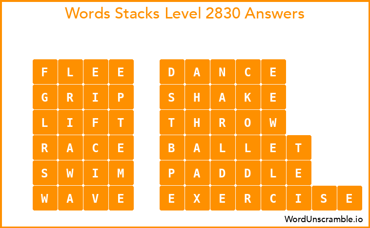 Word Stacks Level 2830 Answers