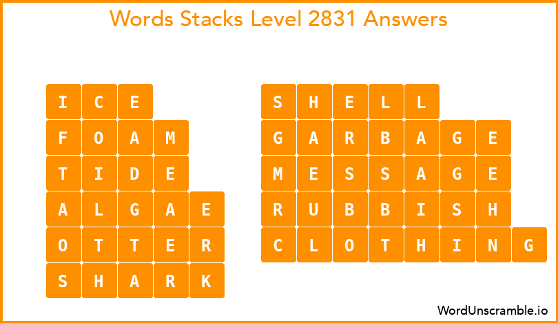 Word Stacks Level 2831 Answers