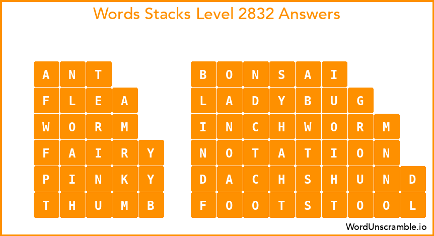 Word Stacks Level 2832 Answers