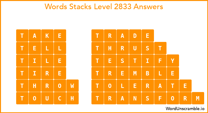 Word Stacks Level 2833 Answers