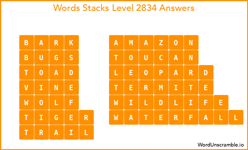 Word Stacks Level 2834 Answers
