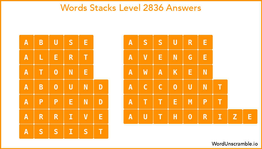 Word Stacks Level 2836 Answers