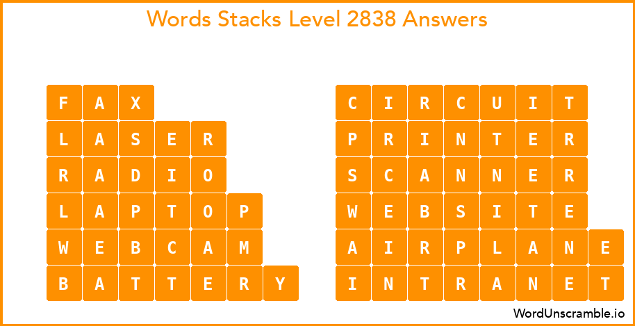 Word Stacks Level 2838 Answers