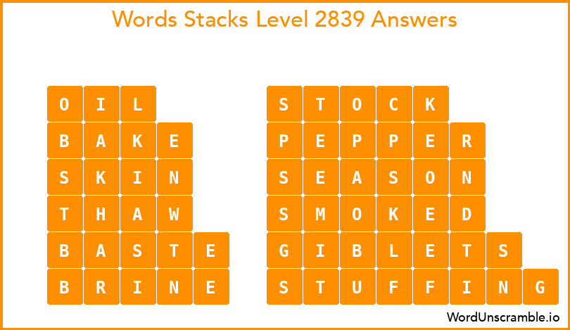 Word Stacks Level 2839 Answers