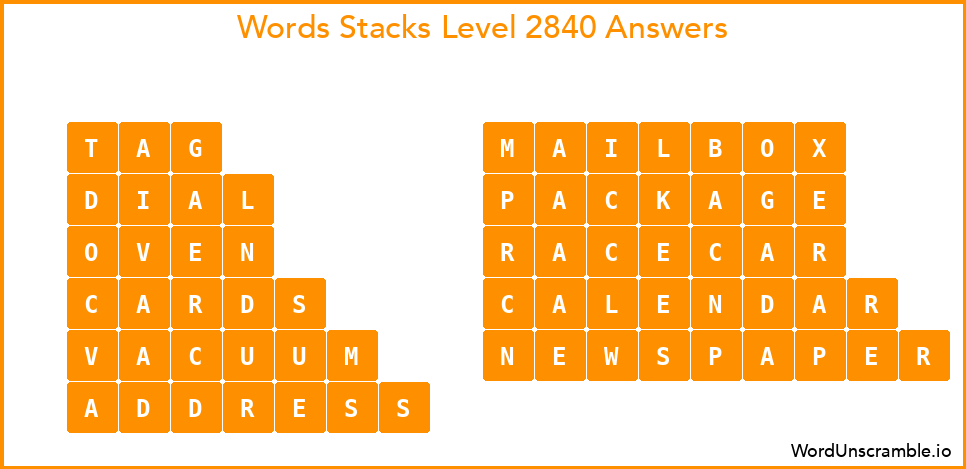 Word Stacks Level 2840 Answers