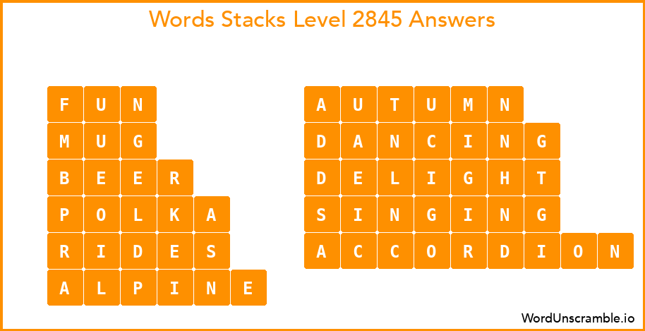 Word Stacks Level 2845 Answers