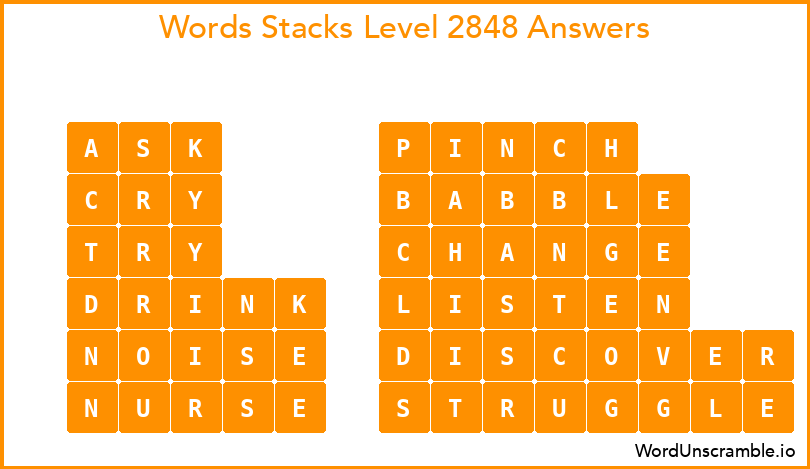 Word Stacks Level 2848 Answers