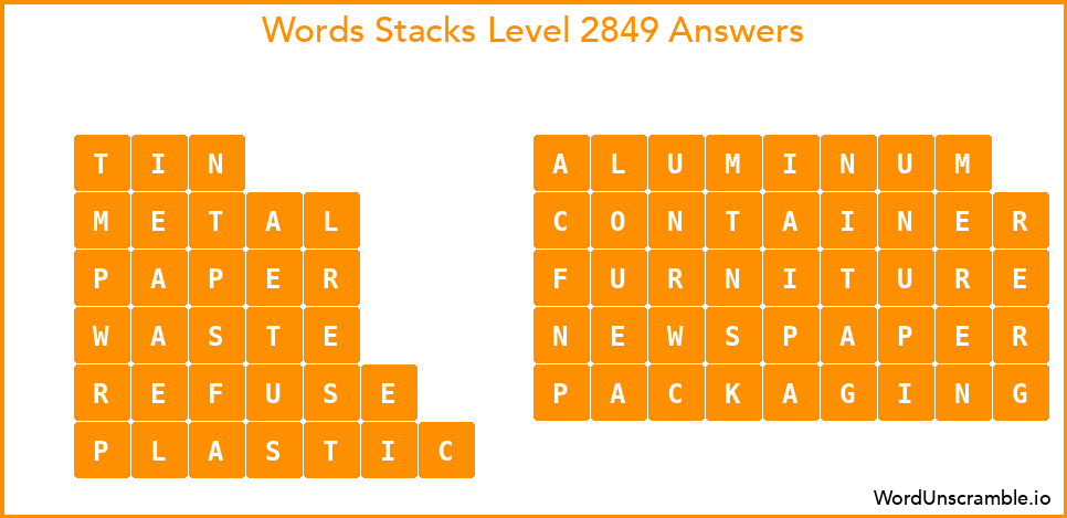Word Stacks Level 2849 Answers