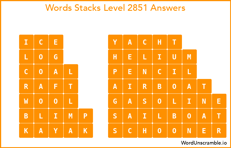 Word Stacks Level 2851 Answers