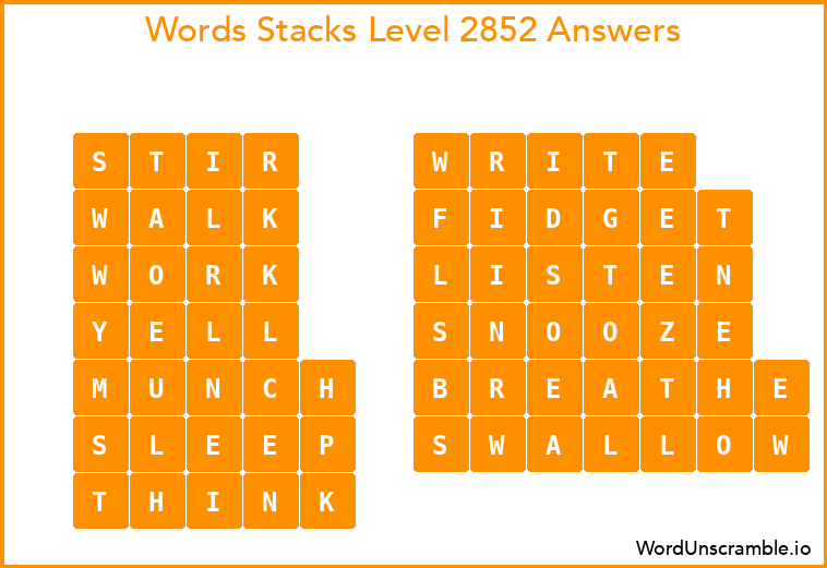 Word Stacks Level 2852 Answers