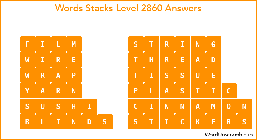Word Stacks Level 2860 Answers