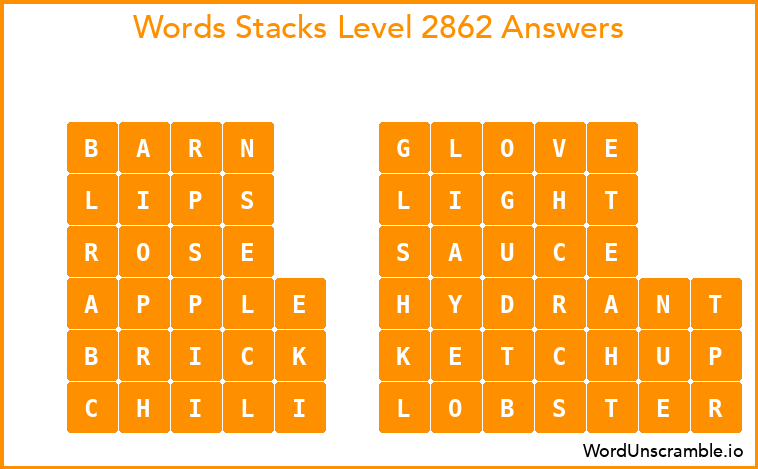 Word Stacks Level 2862 Answers