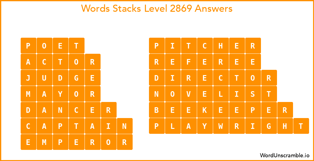 Word Stacks Level 2869 Answers