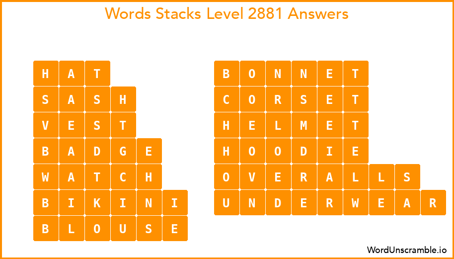 Word Stacks Level 2881 Answers