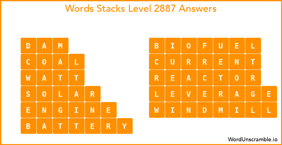 Word Stacks Level 2887 Answers