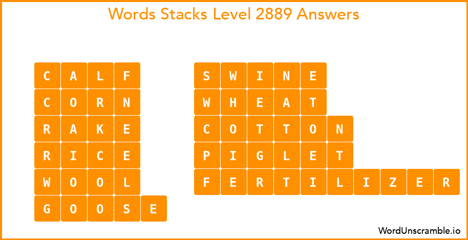 Word Stacks Level 2889 Answers