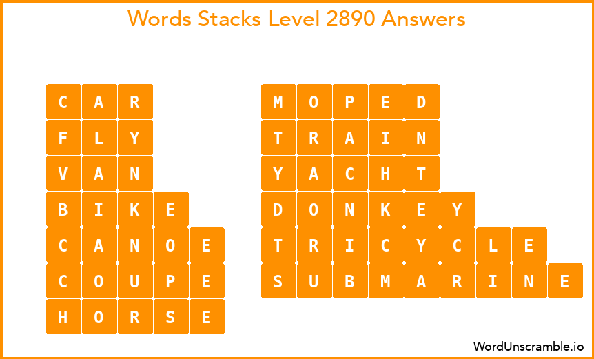 Word Stacks Level 2890 Answers