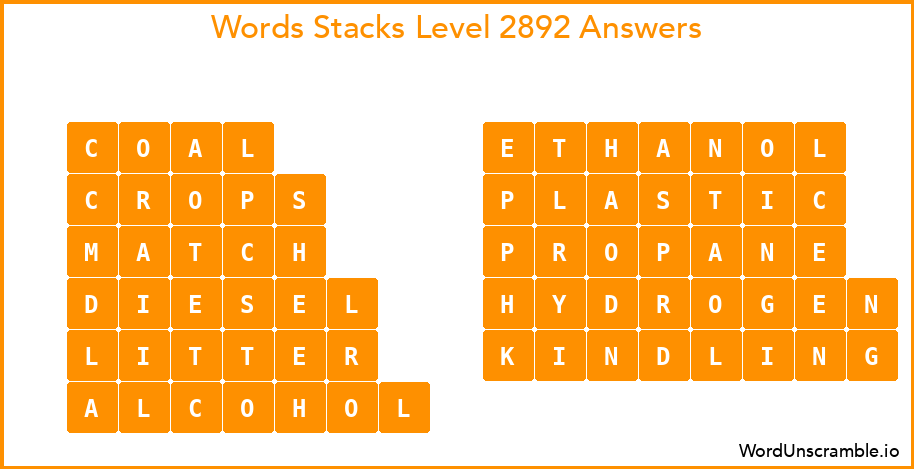 Word Stacks Level 2892 Answers