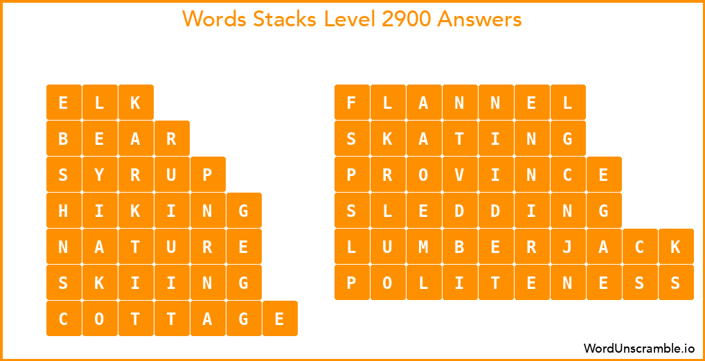 Word Stacks Level 2900 Answers